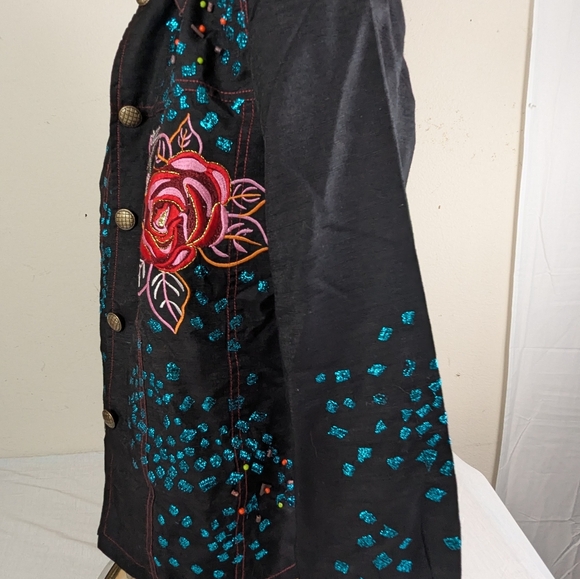 Indigo Moon Embellished Black Jacket Vibrant Floral & Abstract Designs Medium - Picture 4 of 15
